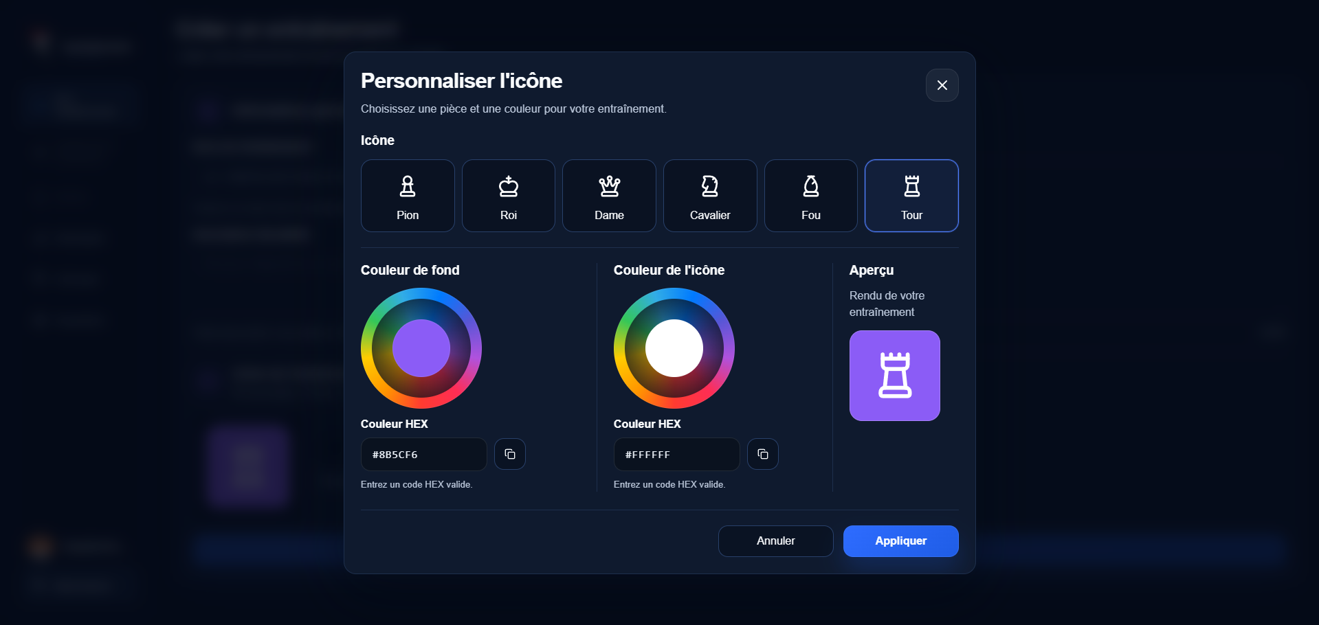 Personnalisation des pièces et couleurs